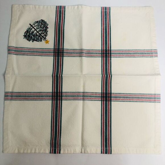 vtg 90s christmas cloth napkins pine tree plaid cabin cozy dinner 14.5 inch - Picture 4 of 7